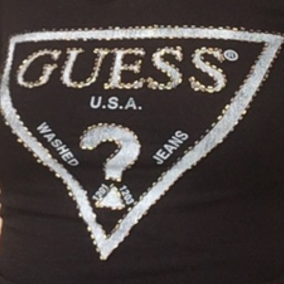 Guess Black Beaded Iconic Logo Tee like Revolve - Picture 2 of 2
